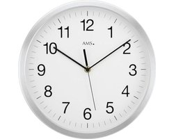 AMS F5524 - Wandklok - Rond - Radiogestuurde tijdsaanduiding - Aluminium - 40 cm ø - Zilverkleurig - Wit