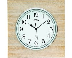 AMS F5552 - Wandklok - Analoog - Radiogestuurde tijdsaanduiding - Vierkant - Hout - Mineraal Glas - Cijfers - LichtBruin/Beige/Crème