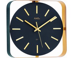 AMS F5585 - Wandklok - Analoog - Radiogestuurde tijdsaanduiding - Overig - Metaal - Strepen - Zwart - Goudkleurig