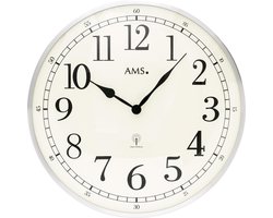 AMS F5606 - Wandklok - Radiogestuurde tijdsaanduiding - Metaal - Mineraal Glas - Rond - diameter 40 cm ø - Zilverkleurig - Wit - Zwart