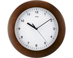 AMS F5904-1 - Wandklok - Analoog - Radiogestuurde tijdsaanduiding - Rond - Cijfers - Hout - Bruin - Wit