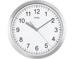 AMS F5910 - Klok - Radiogestuurde tijdsaanduiding - Rond - Aluminium/Glas - Ø20 cm - Wit