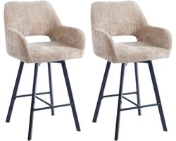 Ams Living® Barkruk draaibaar set van 2 | Luxe afwerking | Stof | Kleur Taupe | Barstoel barkruk 2x | Design Stoelen Met Rugleuning