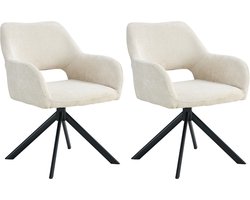 Ams Living® Eetkamerstoel Draaibaar 2 x | Luxe afwerking | Stof | Kleur Beige Gebroken Wit | Eettafel Stoelen | 2 x Beige Design Stoelen Eettafel