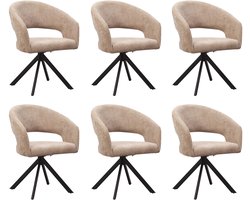 Ams Living® Eetkamerstoel Draaibaar 6 stuks | Ronde afwerking | Stof | Kleur Taupe Zand Bruin | Eettafel Stoelen | Design Stoelen Eettafel 6 stoelen