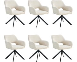 Ams Living® Eetkamerstoel Draaibaar 6 x | Luxe afwerking | Stof | Kleur Beige Gebroken Wit | Eettafel Stoelen | Design Stoelen Eettafel 6 x Stoel