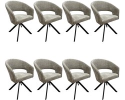 Ams Living® Eetkamerstoel Draaibaar 8 stuks | Ronde afwerking | Stof | Kleur Taupe Zand Bruin | Eettafel Stoelen | Design Stoelen Eettafel 8 stoelen