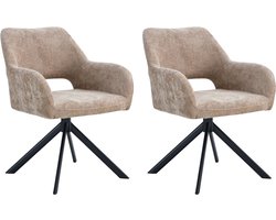 Ams Living® Eetkamerstoel Draaibaar | Luxe afwerking | Stoffen Stoel met Metalen Poot | Kleur Taupe Zand Bruin | Eettafel Stoelen | Set van 2 Design Stoelen Eettafel