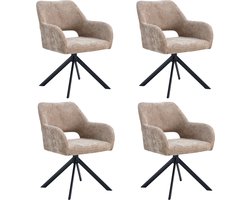 Ams Living® Eetkamerstoel Draaibaar | Luxe afwerking | Stoffen Stoel met Metalen Poot | Kleur Taupe Zand Bruin | Eettafel Stoelen | Set van 4 Design Stoelen Eettafel