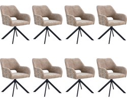 Ams Living® Eetkamerstoel Draaibaar | Luxe afwerking | Stoffen Stoel met Metalen Poot | Kleur Taupe Zand Bruin | Eettafel Stoelen | Set van 8 Design Stoelen Eettafel