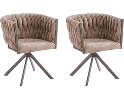 Ams Living® Eetkamerstoel Draaibaar | Set van 2 | Kuip Stoel | Gewoven afwerking | Stof | Kleur Taupe Zand Bruin | Eettafel Stoelen | Design Stoelen Eettafel | 2 Eetkamerstoelen