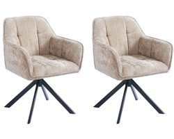 Ams Living® Eetkamerstoel Draaibaar | Set van 2 Stoelen | Kuip Stoel | Dichte afwerking | Stof | Kleur Taupe Zand Bruin | Eettafel Stoelen | Design Stoelen Eettafel | 2 Stoelen