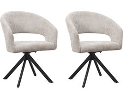 Ams Living® Eetkamerstoel Draaibaar | Set van 2 Stoelen | Ronde afwerking | Stof | Kleur Licht Grijs | Eettafel Stoelen | Design Stoelen Eettafel | 2 x Eetkamerstoelen Draaibaar Rond Licht Grijs