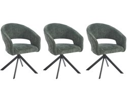 Ams Living® Eetkamerstoel Draaibaar | Set van 3 Stoelen | Ronde afwerking | Stof | Groene Stoel | Eettafel Stoelen | Set van 3 Kuipstoelen Design Stoelen Eettafel