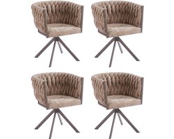 Ams Living® Eetkamerstoel Draaibaar | Set van 4 | Kuip Stoel | Gewoven afwerking | Stof | Kleur Taupe Zand Bruin | Eettafel Stoelen | Design Stoelen Eettafel | Set van 4 Stoelen