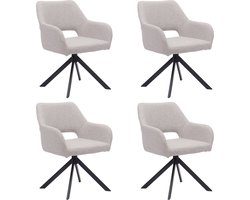 Ams Living® Eetkamerstoel Draaibaar Set van 4 | Luxe afwerking | Stoffen Stoel met Metalen Poot | Kleur Licht Grijs | Eettafel Stoelen | 4 x Design Kuipstoelen Eettafel