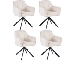 Ams Living® Eetkamerstoel Draaibaar | Set van 4 Stoelen | Kuip Stoel | Dichte afwerking | Stof | Kleur Beige Gebroken Wit | Eettafel Stoelen | 4 x Design Stoelen Eettafel