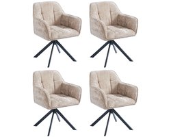 Ams Living® Eetkamerstoel Draaibaar | Set van 4 Stoelen | Kuip Stoel | Dichte afwerking | Stof | Kleur Taupe Zand Bruin | Eettafel Stoelen | Design Stoelen Eettafel | 4 Stoelen