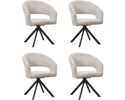 Ams Living® Eetkamerstoel Draaibaar | Set van 4 Stoelen | Ronde afwerking | Stof | Kleur Licht Grijs | Eettafel Stoelen | Design Stoelen Eettafel | 4 x Eetkamerstoelen Draaibaar Rond Licht Grijs