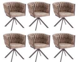 Ams Living® Eetkamerstoel Draaibaar | Set van 6 | Kuip Stoel | Gewoven afwerking | Stof | Kleur Taupe Zand Bruin | Eettafel Stoelen | Design Stoelen Eettafel | Set van 6 Stoelen