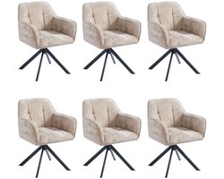 Ams Living® Eetkamerstoel Draaibaar | Set van 6 Stoelen | Kuip Stoel | Dichte afwerking | Stof | Kleur Taupe Zand Bruin | Eettafel Stoelen | Design Stoelen Eettafel | 4 Stoelen