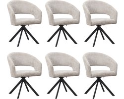 Ams Living® Eetkamerstoel Draaibaar | Set van 6 Stoelen | Ronde afwerking | Stof | Kleur Licht Grijs | Eettafel Stoelen | Design Stoelen Eettafel | 6 x Eetkamerstoelen Draaibaar Rond Licht Grijs