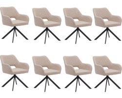 Ams Living® Eetkamerstoel Draaibaar Set van 8 | Luxe afwerking | Stoffen Stoel met Metalen Poot | Kleur Fine Taupe | Eettafel Stoelen | 8 x Design Kuipstoelen Eettafel