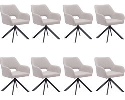 Ams Living® Eetkamerstoel Draaibaar Set van 8 | Luxe afwerking | Stoffen Stoel met Metalen Poot | Kleur Licht Grijs | Eettafel Stoelen | 8 x Design Kuipstoelen Eettafel