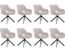 Ams Living® Eetkamerstoel Draaibaar Set van 8 | Luxe afwerking | Stoffen Stoel met Metalen Poot | Kleur Licht Grijs | Eettafel Stoelen | 8 x Design Stoelen Eettafel