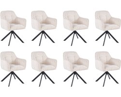Ams Living® Eetkamerstoel Draaibaar | Set van 8 Stoelen | Kuip Stoel | Dichte afwerking | Stof | Kleur Beige Gebroken Wit | Eettafel Stoelen | 8 x Design Stoelen Eettafel
