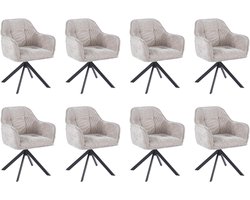 Ams Living® Eetkamerstoel Draaibaar | Set van 8 Stoelen | Kuip Stoel | Dichte afwerking | Stof | Kleur Grijs | Eettafel Stoelen | 8 x Design Stoelen Eettafel