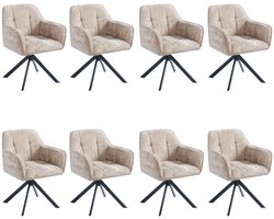 Ams Living® Eetkamerstoel Draaibaar | Set van 8 Stoelen | Kuip Stoel | Dichte afwerking | Stof | Kleur Taupe Zand Bruin | Eettafel Stoelen | Design Stoelen Eettafel | 8 Stoelen
