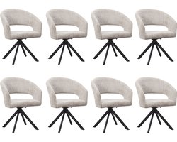 Ams Living® Eetkamerstoel Draaibaar | Set van 8 Stoelen | Ronde afwerking | Stof | Kleur Licht Grijs | Eettafel Stoelen | Design Stoelen Eettafel | 2 x Eetkamerstoelen Draaibaar Rond Licht Grijs