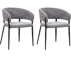 AMS LIVING® Eetkamerstoelen | Set van 2 Eetkamerstoelen | Stoelen met Armleuning | Eettafel Stoel | Metalen Poot | 2 x Eetkamerstoel Antraciet Kleur