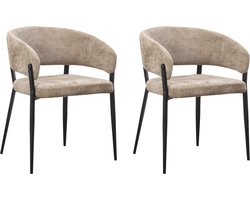 AMS LIVING® Eetkamerstoelen | Set van 2 Eetkamerstoelen | Stoelen met Armleuning | Eettafel Stoel | Metalen Poot | 2 x Eetkamerstoel Taupe Kleur