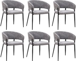 AMS LIVING® Eetkamerstoelen | Set van 6 Eetkamerstoelen | Stoelen met Armleuning | Eettafel Stoel | Metalen Poot | 6 x Eetkamerstoel Antraciet Kleur