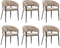 AMS LIVING® Eetkamerstoelen | Set van 6 Eetkamerstoelen | Stoelen met Armleuning | Eettafel Stoel | Metalen Poot | 6 x Eetkamerstoel Taupe Kleur