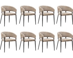 AMS LIVING® Eetkamerstoelen | Set van 8 Eetkamerstoelen | Stoelen met Armleuning | Eettafel Stoel | Metalen Poot | 8 x Eetkamerstoel Taupe Kleur