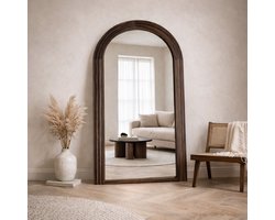 AMS Living® Spiegel - Boog Spiegel - Grote Spiegel 200 x 100 cm - Passpiegel - Wandspiegel - Staande Spiegel - Houten Rand - Walnoot Hout - Modern - Kleedkamer Spiegel - Houten Walnoot Boogspiegel - 200x100cm