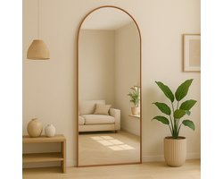 AMS Living® Spiegel - Boog Spiegel - Grote Spiegel 200 x 100 cm - Passpiegel - Wandspiegel - Staande Spiegel - Metalen Rand - Bronze - Modern - Kleedkamer Spiegel - 200x100cm