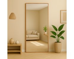 AMS Living® Spiegel - Rechthoekige Spiegel - Grote Spiegel 200 x 100 cm - Passpiegel - Wandspiegel - Staande Spiegel - Metalen Rand - Bronze - Modern - Kleedkamer Spiegel - 200x100cm