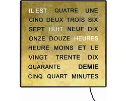 AMS T1241FR - Woordenklok Tafel / Wandklok - Frans - Digitaal - Vierkant - 3 lichtstanden - met adapter voor lichtnet - Champagne/Geel - Wit - Zwart