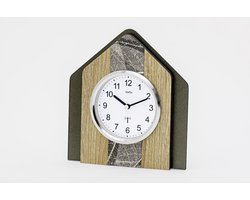 AMS Tafelklok van hout met een mat antraciet glas- eikenhouten motief, ingelegd met Swarovski stenen AMS 5170