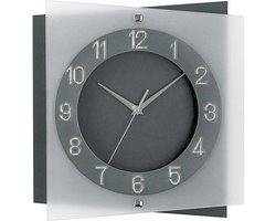 AMS W9323 - Klok - Analoog - Cijfers - Stil uurwerk - Vierkant - Natuursteen - Glas - 31x31x6 cm - Grijs Antraciet