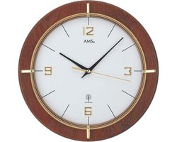 AMS W9432 – Wandklok, Quartz – Glas – Hout – Messing – Ø29 cm – Walnoot