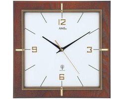 AMS W9434 – Wandklok, Quartz – Glas – Hout – Messing – 29x29x5 cm – Walnoot
