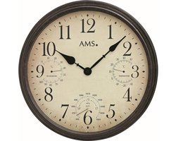 AMS W9463 - Wandklok - Analoog - Temperatuur - Vochtigheid - Luchtdruk - Metaal - Mineraal glas - Bruin