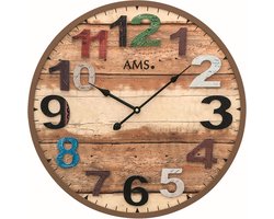 AMS W9539 - Wandklok - Hout - Cijfers - diameter 50 cm - Bruin - Multikleur