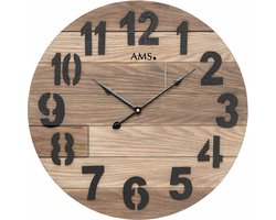 AMS W9569 - Wandklok - Hout - Cijfers - Diameter 50 cm - Bruin - DonkerBruin