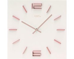 AMS W9592 - Wandklok - Analoog - Hout - Aluminium - Wit - Roze